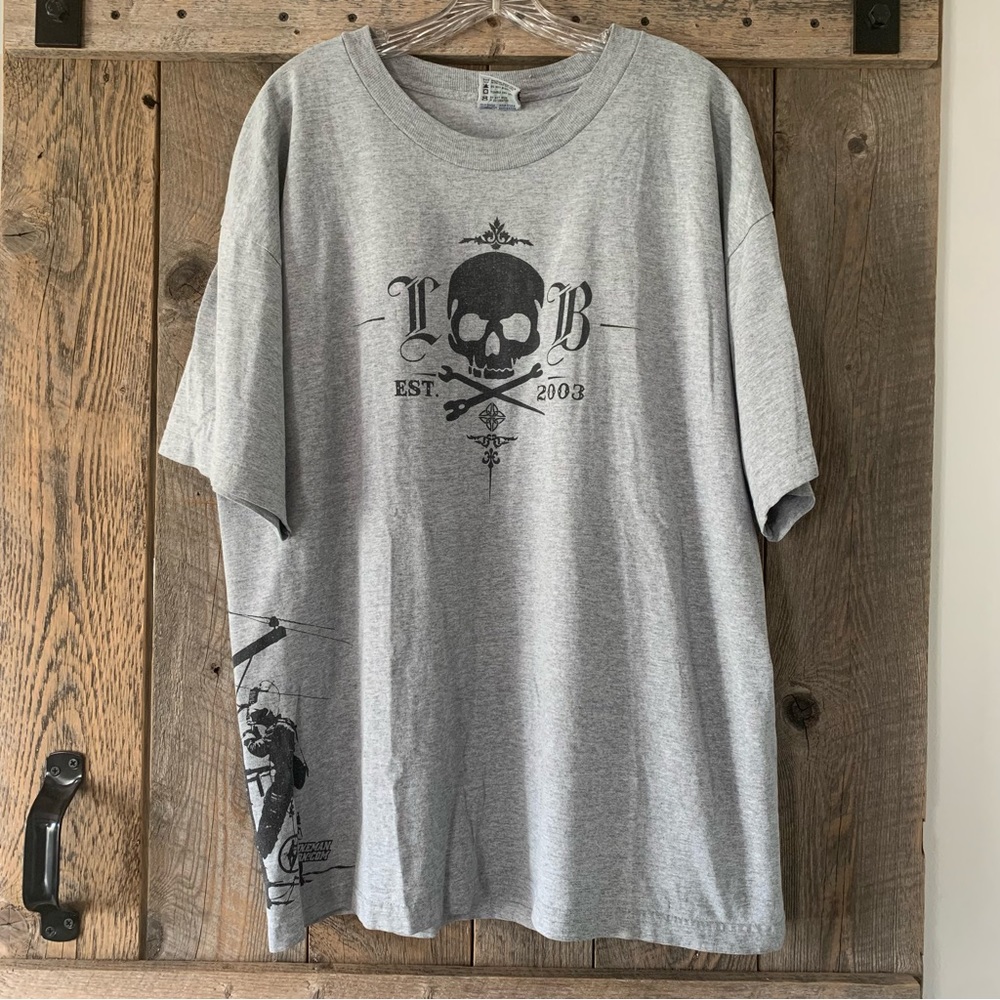 Men’s 2XL Vintage BAYSIDE LINEMAN Electrical Pole Work T-Shirt Gray Heather USA